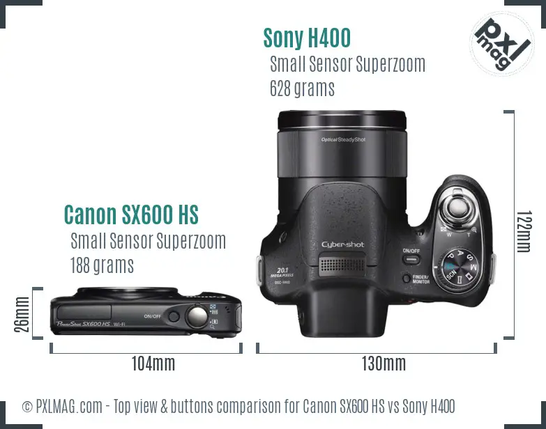 Canon SX600 HS vs Sony H400 top view buttons comparison