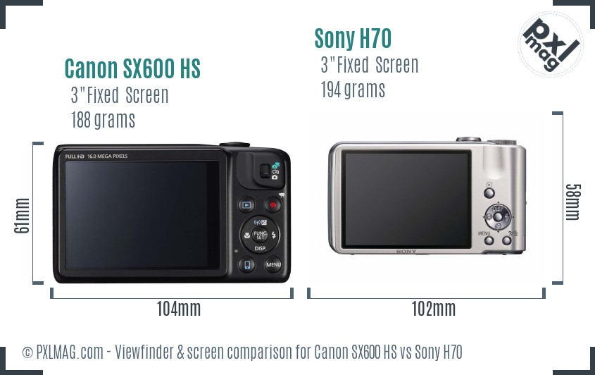 Canon SX600 HS vs Sony H70 Screen and Viewfinder comparison