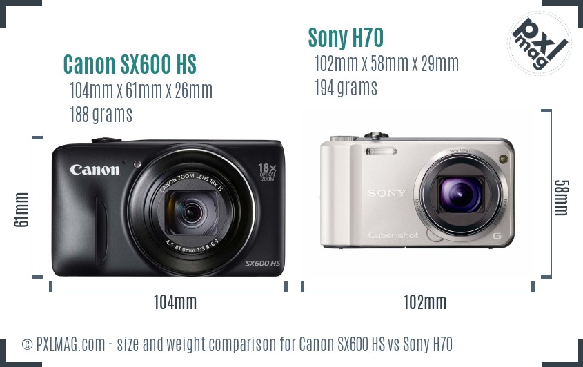 Canon SX600 HS vs Sony H70 size comparison