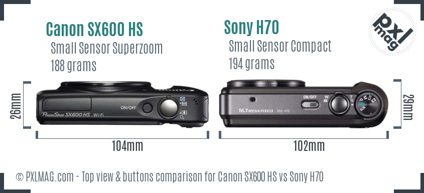 Canon SX600 HS vs Sony H70 top view buttons comparison