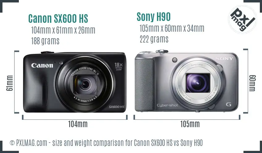 Canon SX600 HS vs Sony H90 size comparison