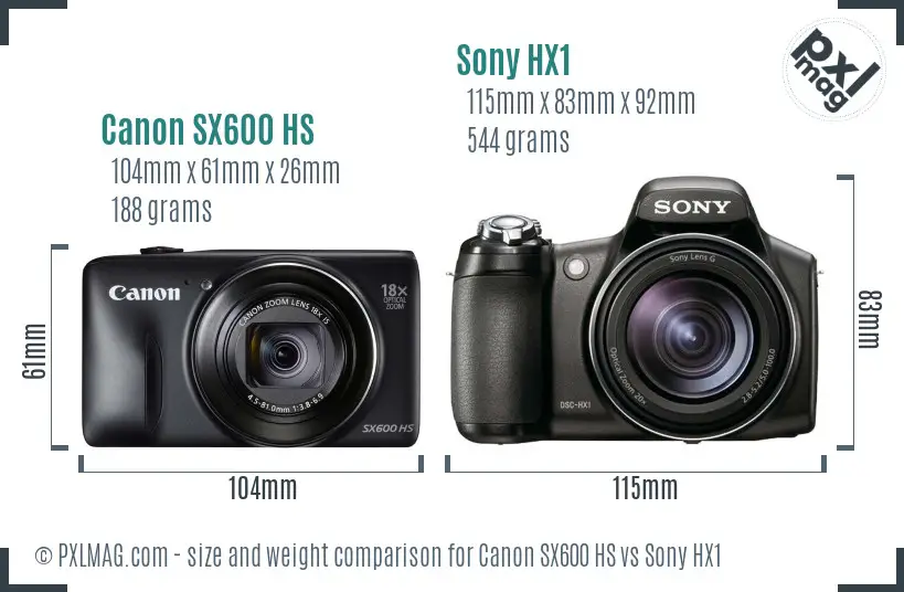 Canon SX600 HS vs Sony HX1 size comparison