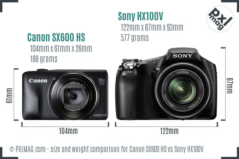 Canon SX600 HS vs Sony HX100V size comparison Canon SX600 HS vs Sony HX100V size comparison
