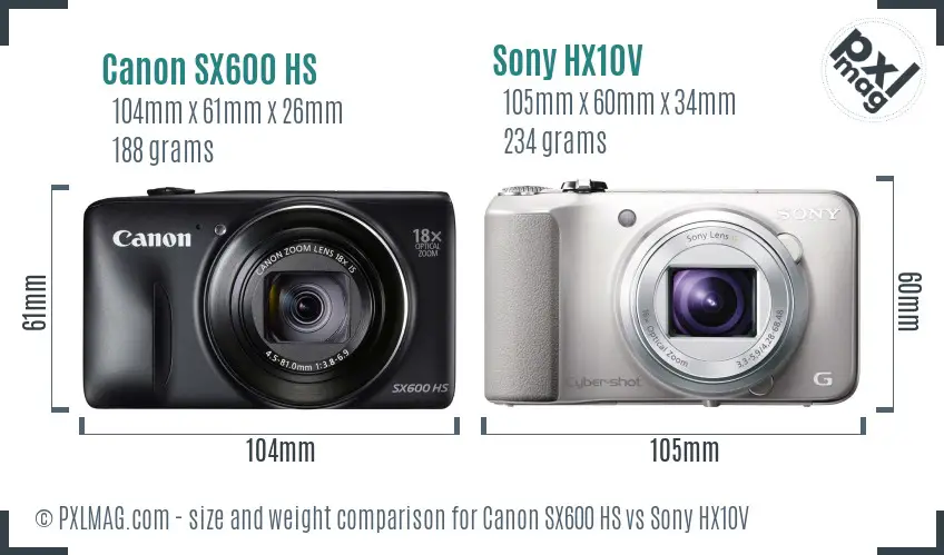 Canon SX600 HS vs Sony HX10V size comparison Canon SX600 HS vs Sony HX10V size comparison