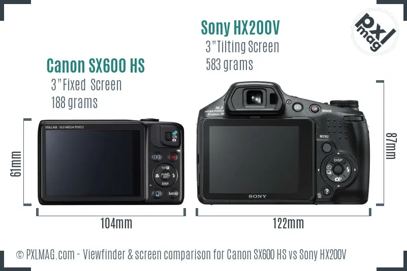 Canon SX600 HS vs Sony HX200V Screen and Viewfinder comparison