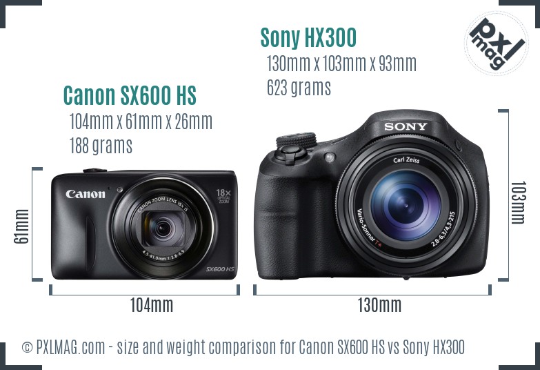 Canon SX600 HS vs Sony HX300 size comparison