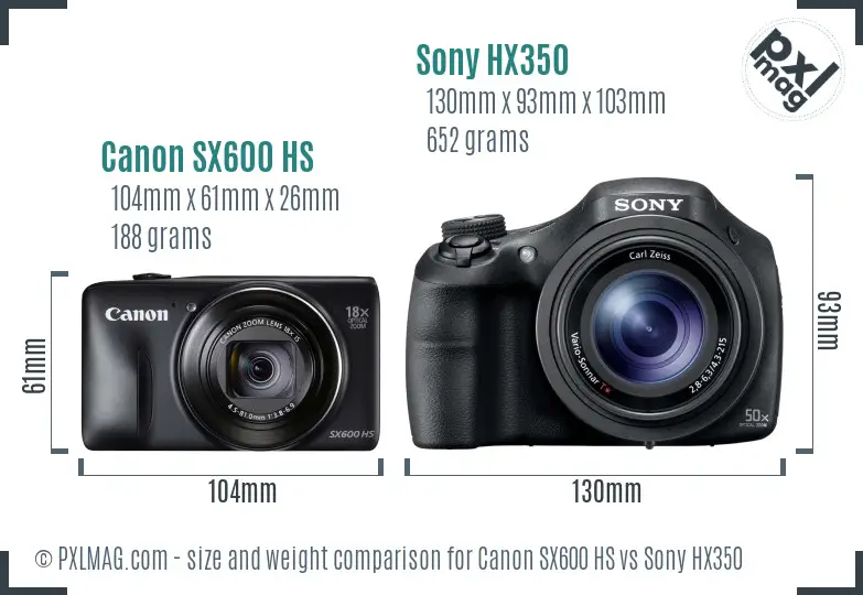 Canon SX600 HS vs Sony HX350 size comparison