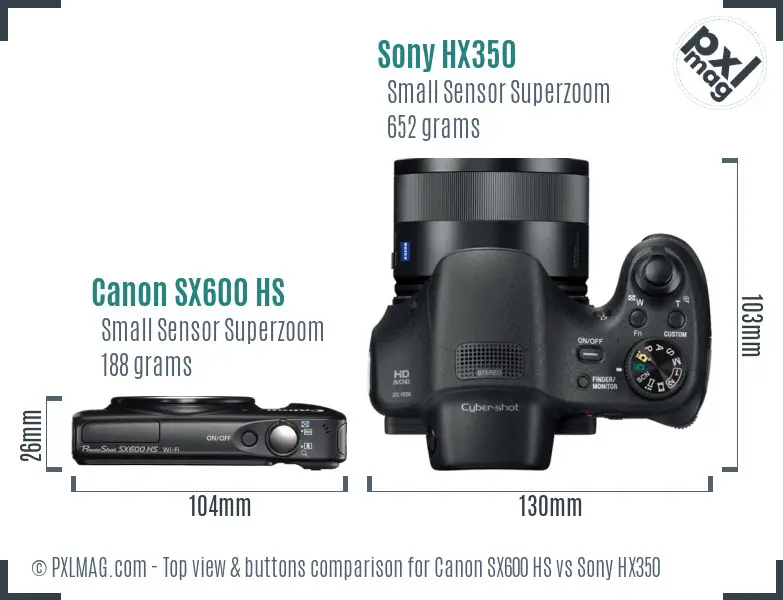 Canon SX600 HS vs Sony HX350 top view buttons comparison