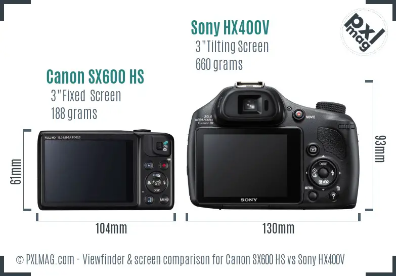 Canon SX600 HS vs Sony HX400V Screen and Viewfinder comparison
