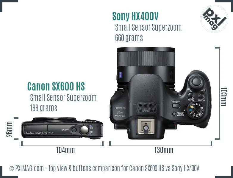 Canon SX600 HS vs Sony HX400V top view buttons comparison