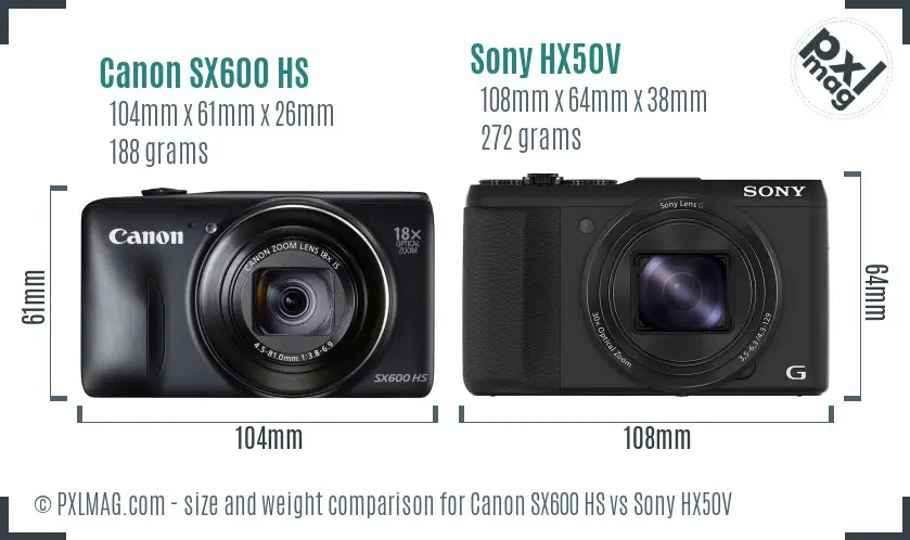 Canon SX600 HS vs Sony HX50V size comparison Canon SX600 HS vs Sony HX50V size comparison