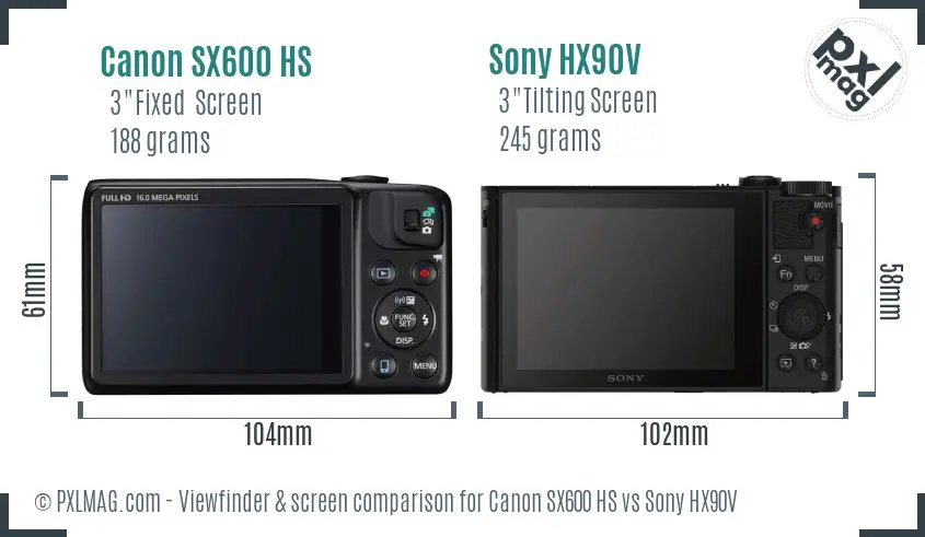 Canon SX600 HS vs Sony HX90V Screen and Viewfinder comparison