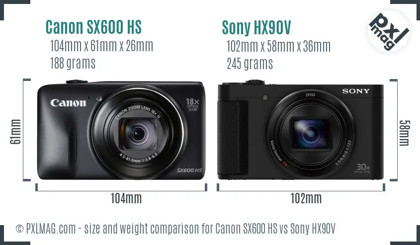 Canon SX600 HS vs Sony HX90V size comparison