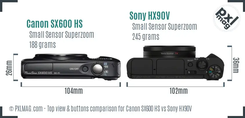 Canon SX600 HS vs Sony HX90V top view buttons comparison