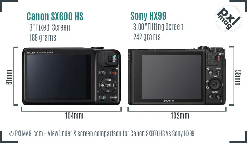 Canon SX600 HS vs Sony HX99 Screen and Viewfinder comparison