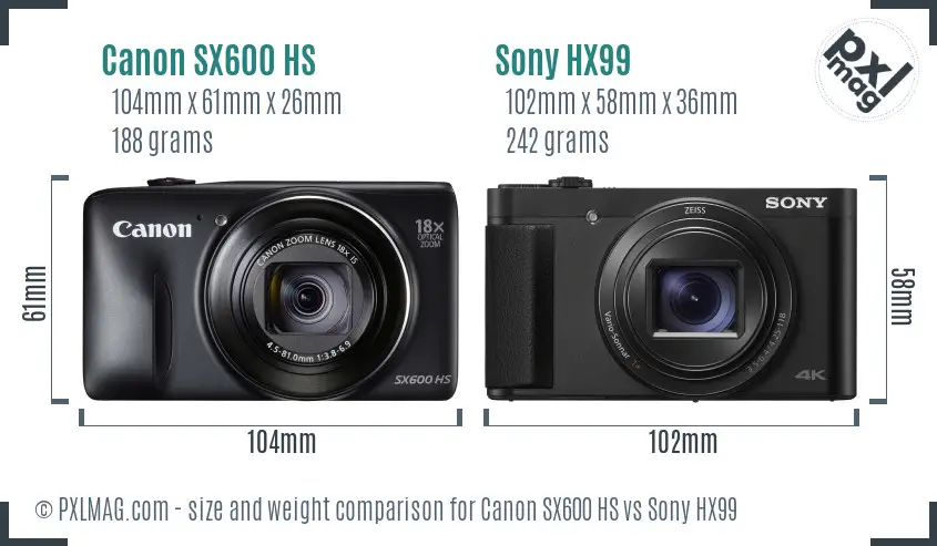 Canon SX600 HS vs Sony HX99 size comparison