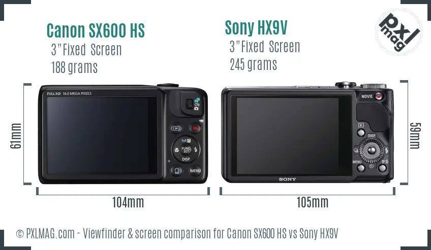 Canon SX600 HS vs Sony HX9V Screen and Viewfinder comparison