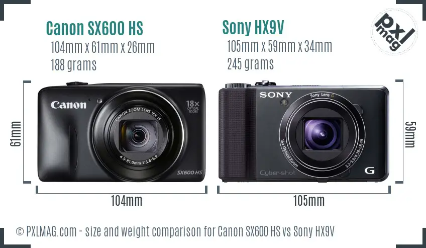 Canon SX600 HS vs Sony HX9V size comparison