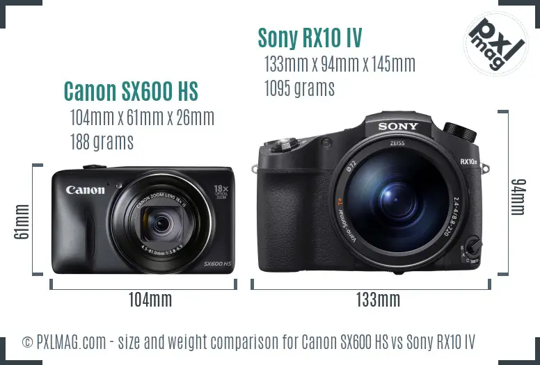 Canon SX600 HS vs Sony RX10 IV size comparison