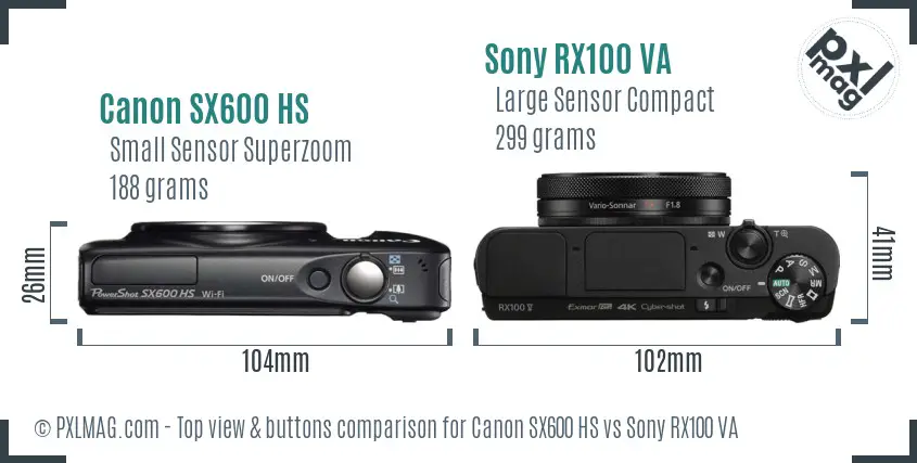 Canon SX600 HS vs Sony RX100 VA top view buttons comparison