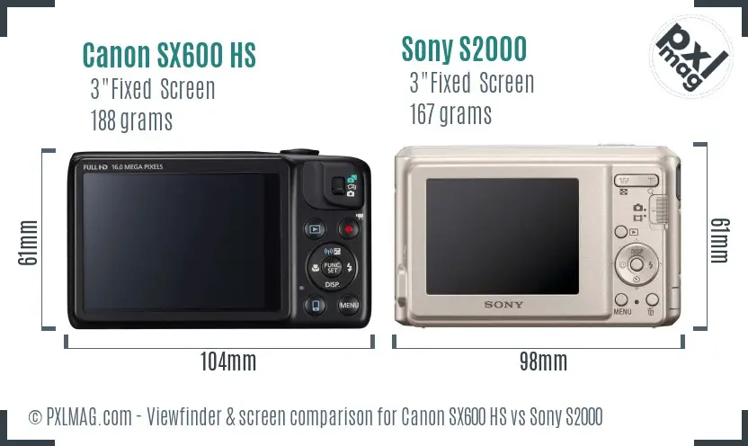 Canon SX600 HS vs Sony S2000 Screen and Viewfinder comparison