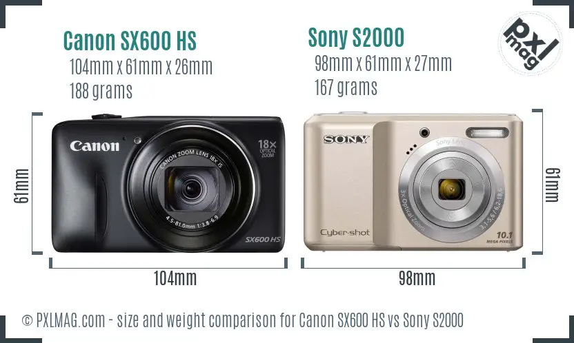 Canon SX600 HS vs Sony S2000 size comparison
