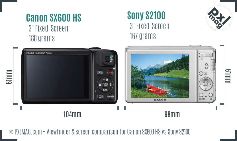 Canon SX600 HS vs Sony S2100 Screen and Viewfinder comparison