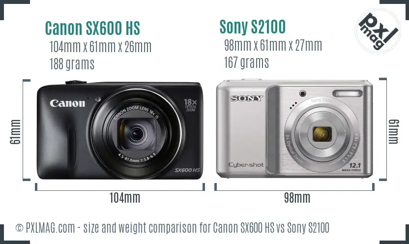 Canon SX600 HS vs Sony S2100 size comparison