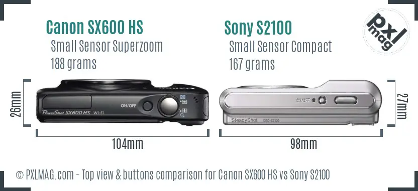 Canon SX600 HS vs Sony S2100 top view buttons comparison