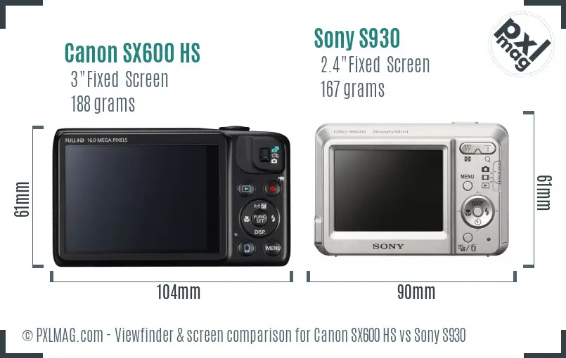 Canon SX600 HS vs Sony S930 Screen and Viewfinder comparison