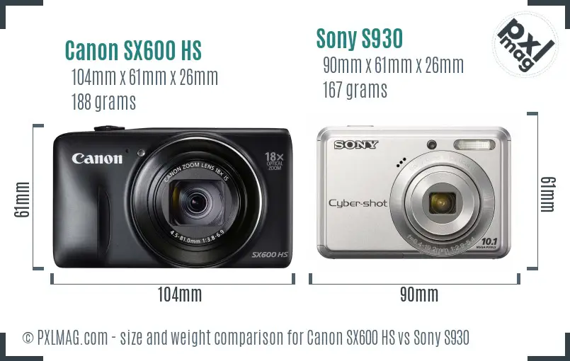 Canon SX600 HS vs Sony S930 size comparison