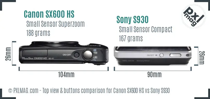 Canon SX600 HS vs Sony S930 top view buttons comparison