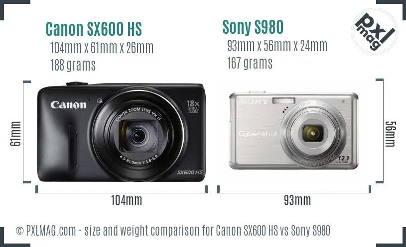 Canon SX600 HS vs Sony S980 size comparison