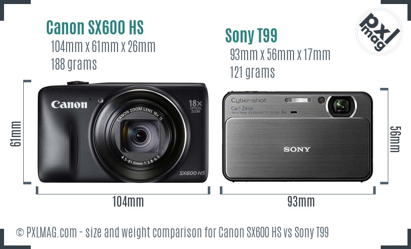 Canon SX600 HS vs Sony T99 size comparison Canon SX600 HS vs Sony T99 size comparison