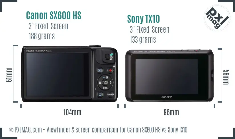Canon SX600 HS vs Sony TX10 Screen and Viewfinder comparison Canon SX600 HS vs Sony TX10 Screen and Viewfinder comparison