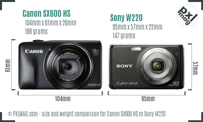 Canon SX600 HS vs Sony W220 size comparison