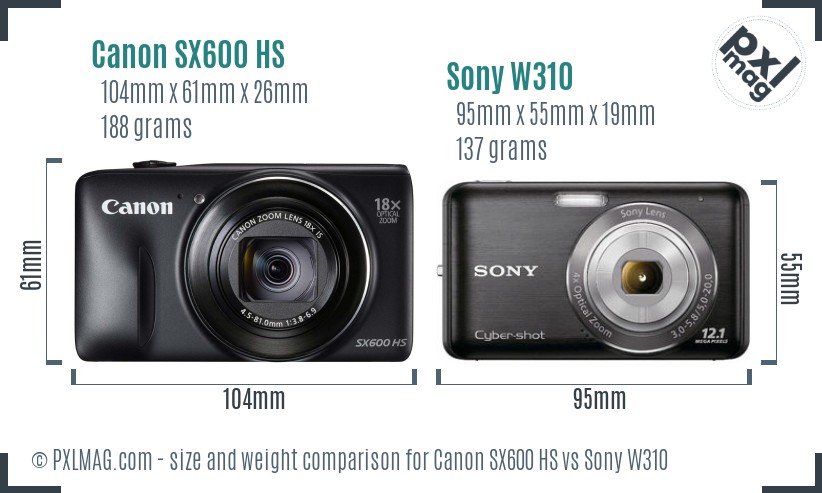 Canon SX600 HS vs Sony W310 size comparison Canon SX600 HS vs Sony W310 size comparison