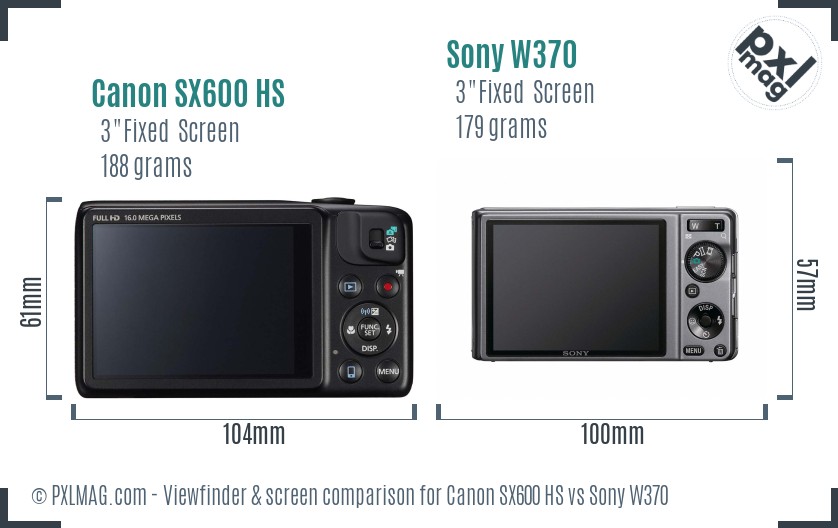 Canon SX600 HS vs Sony W370 Screen and Viewfinder comparison