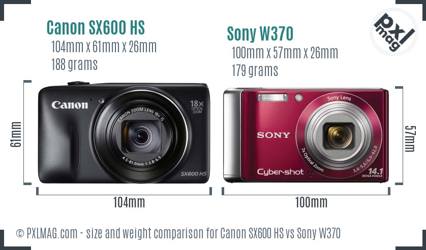 Canon SX600 HS vs Sony W370 size comparison