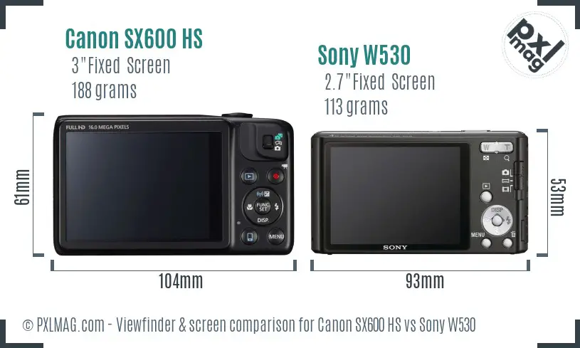 Canon SX600 HS vs Sony W530 Screen and Viewfinder comparison Canon SX600 HS vs Sony W530 Screen and Viewfinder comparison