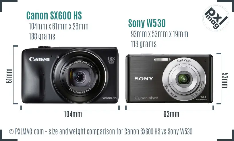 Canon SX600 HS vs Sony W530 size comparison Canon SX600 HS vs Sony W530 size comparison