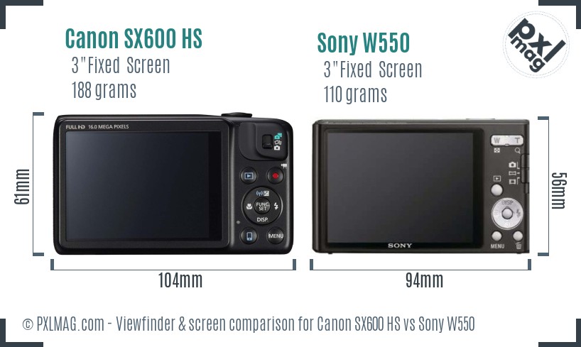 Canon SX600 HS vs Sony W550 Screen and Viewfinder comparison