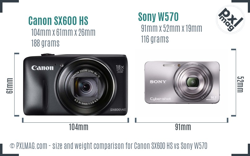 Canon SX600 HS vs Sony W570 size comparison Canon SX600 HS vs Sony W570 size comparison