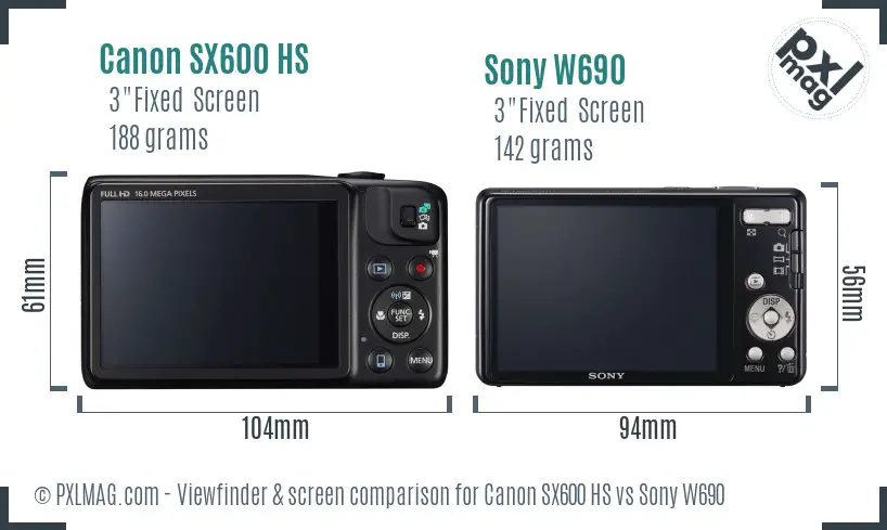 Canon SX600 HS vs Sony W690 Screen and Viewfinder comparison