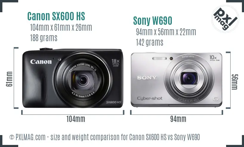 Canon SX600 HS vs Sony W690 size comparison