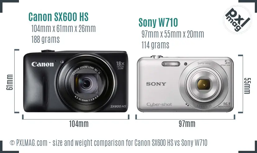 Canon SX600 HS vs Sony W710 size comparison Canon SX600 HS vs Sony W710 size comparison