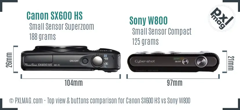 Canon SX600 HS vs Sony W800 top view buttons comparison Canon SX600 HS vs Sony W800 top view buttons comparison
