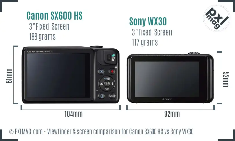 Canon SX600 HS vs Sony WX30 Screen and Viewfinder comparison