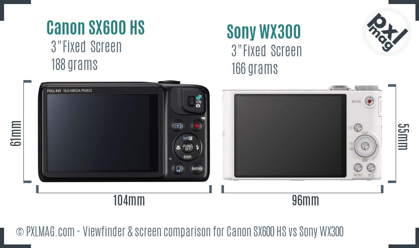 Canon SX600 HS vs Sony WX300 Screen and Viewfinder comparison