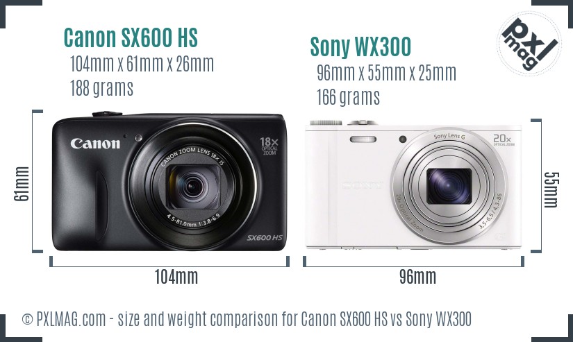 Canon SX600 HS vs Sony WX300 size comparison Canon SX600 HS vs Sony WX300 size comparison